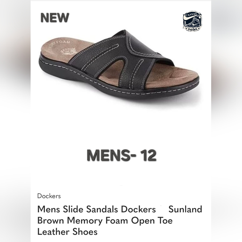 [M-12] Dockers Sunland Brown Memory Foam Open Toe Mens Slide Sandals